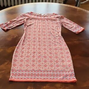 Geometric Patterned Dress in Red and White